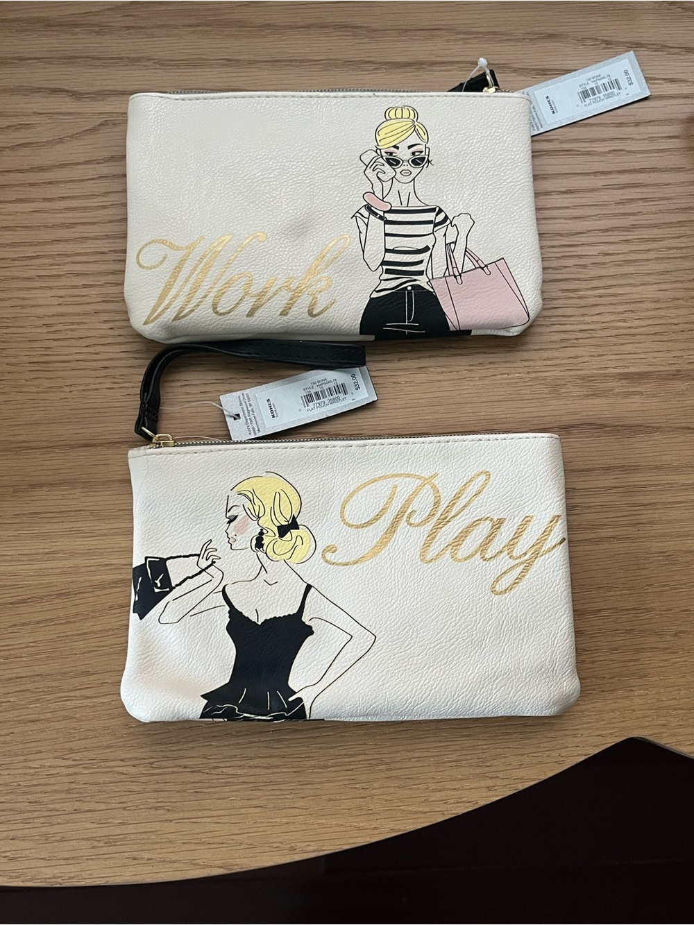 Work & Play Cream Graphic Wristlet Duo